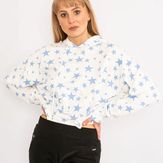 A2792 (S) - Blue cropped star drawstring hoodie