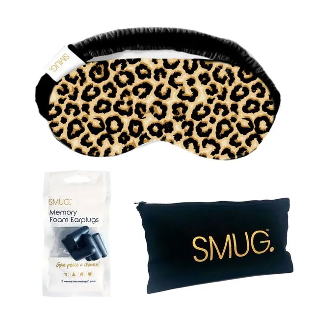 Satin Sleep Mask, Black Earplugs & Storage Bag Sets - Animal