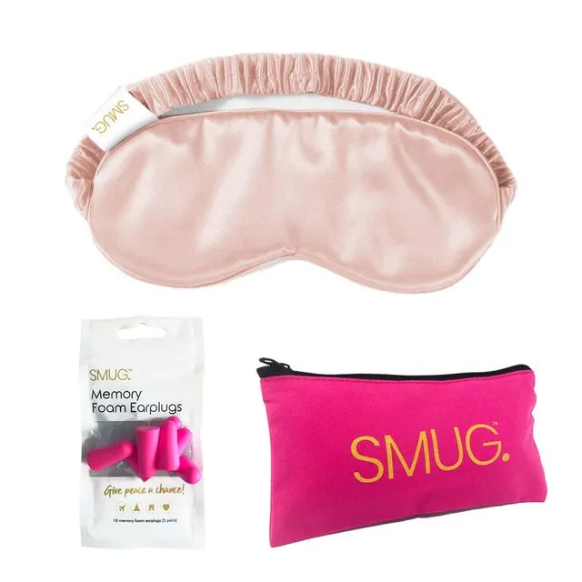 Satin Sleep Mask, Pink Earplugs & Storage Bag Sets - Pink