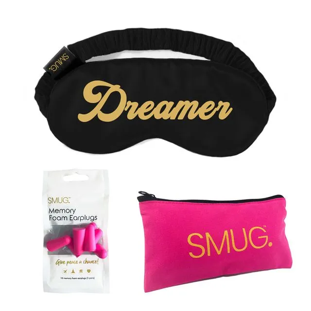 Satin Sleep Mask, Pink Earplugs & Storage Bag Sets - Dreamer