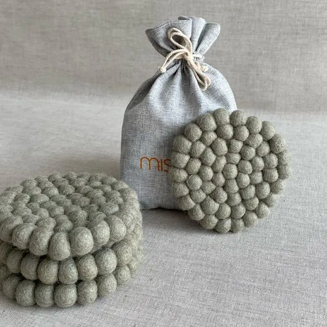 Pipa Coaster Set (Neutral) - 100% handcrafted with felted wool balls