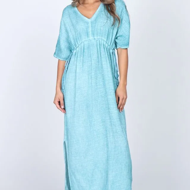 S5004B - Oil Washed Cotton Maxi Summer Dress