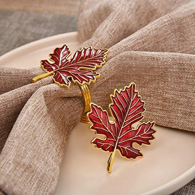 Red Gold Napkin Ring in Maple Leaf Design Set of 4