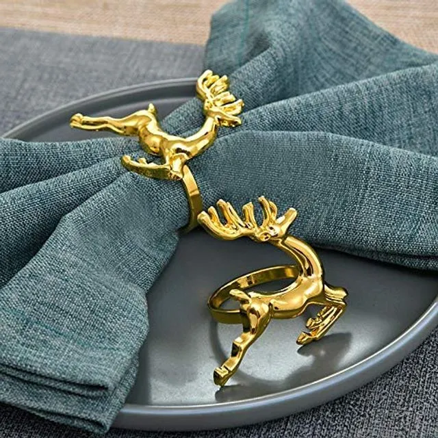 Gold Napkin Ring in Running Stag Design Set of 4