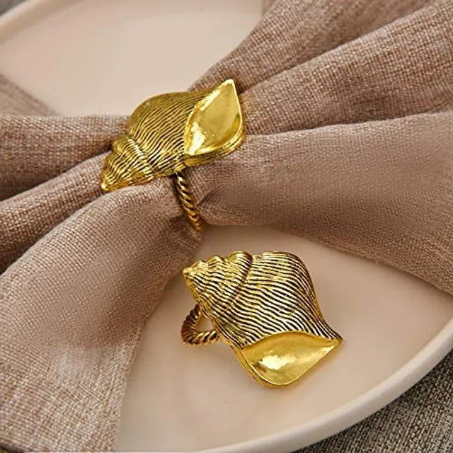 Gold Napkin Ring in Shell Design Set of 4