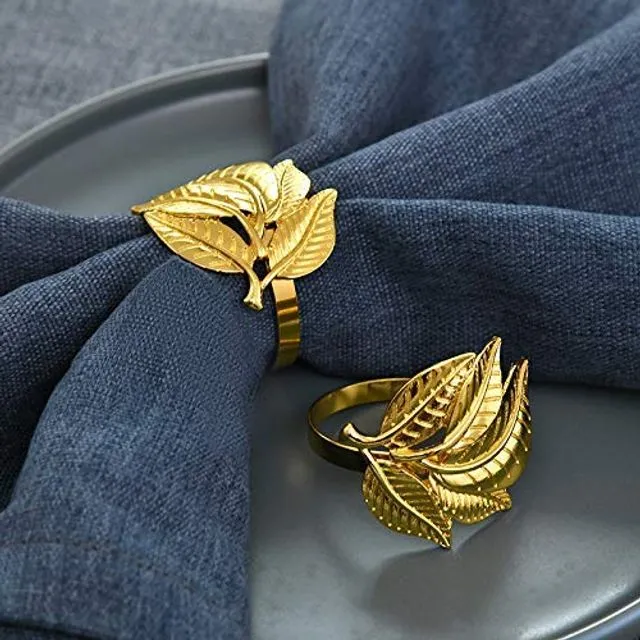 Gold Napkin Ring in Leaf Design Set of 4
