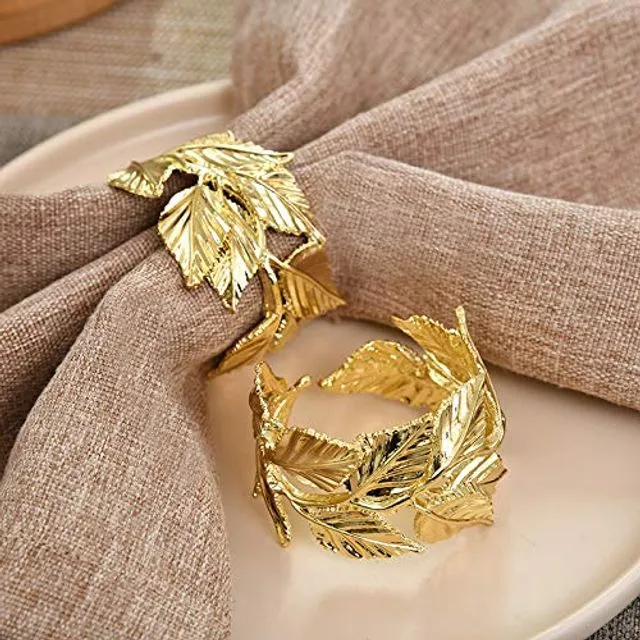 Gold Napkin Ring in Leaves Design Set of 4