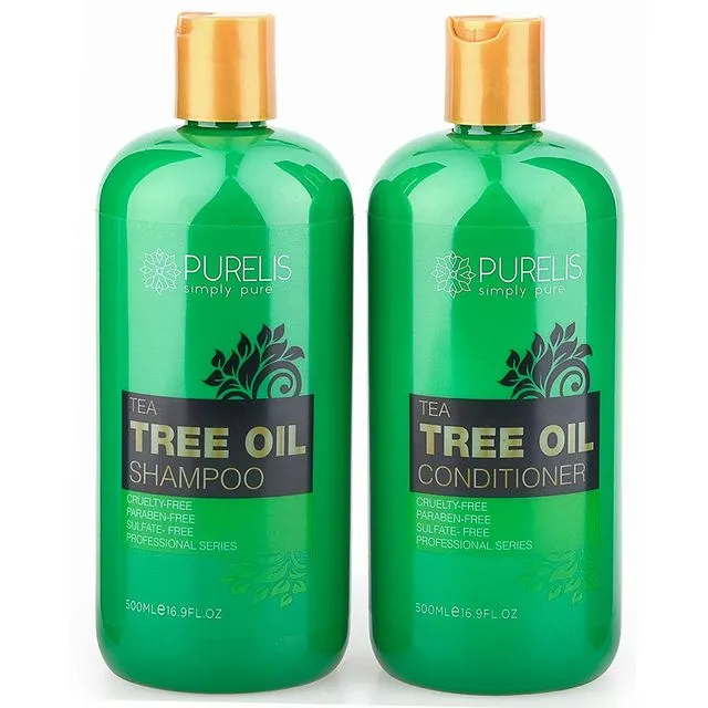 Purelis Tea Tree Shampoo & Conditioner Set, Deep Cleansing, Sulfate Free