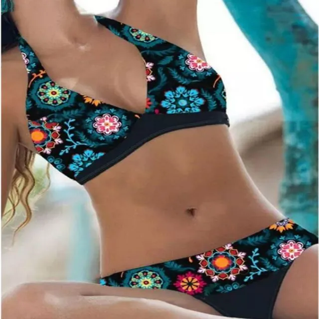 Vacation Floral Print Halter Bikini