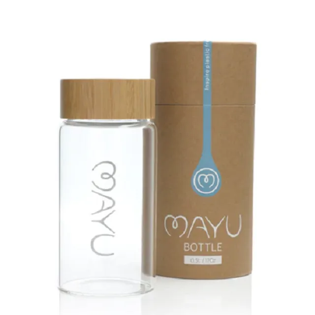 Mayu 0.5 L / 17 OZ Glass Water Bottle + Stainless Steel, Bamboo Finish Cap