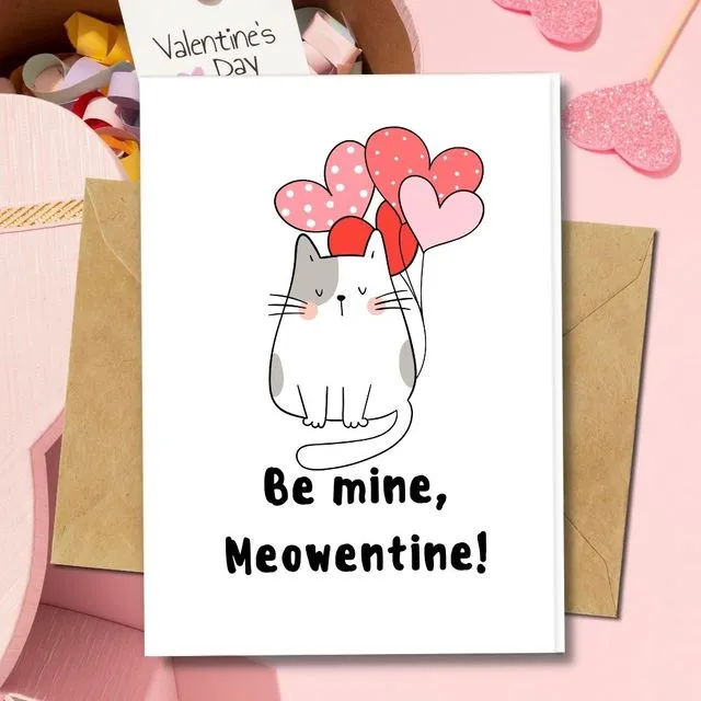 Handmade Eco Friendly | Plantable Seed or Organic Material Paper Valentine's Card Meowentine