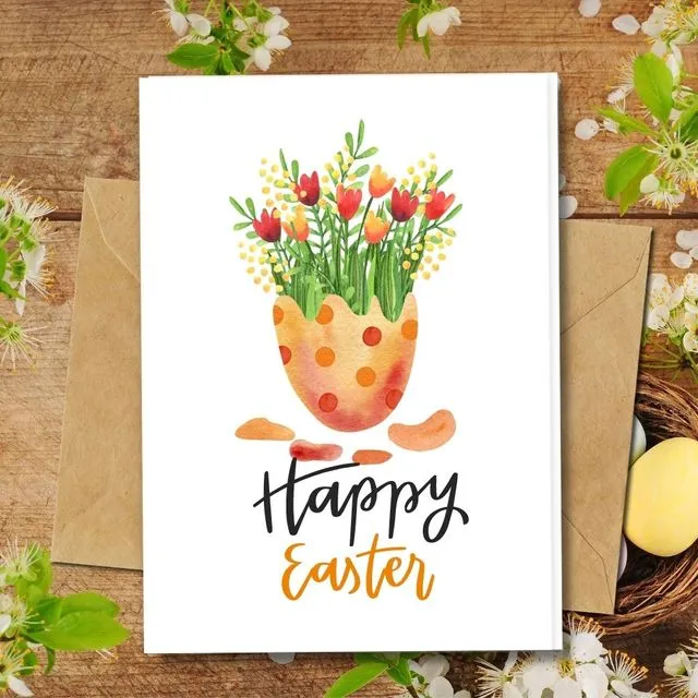Handmade Eco Friendly | Plantable Seed or Organic Material Paper Easter Cards Flowers in Egg