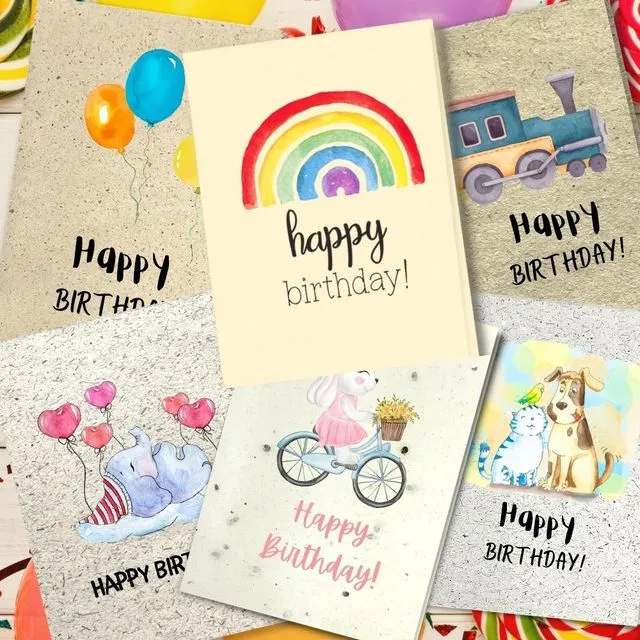 Handmade Eco Friendly | Plantable Seed or Organic Material Paper Children's Birthday Cards