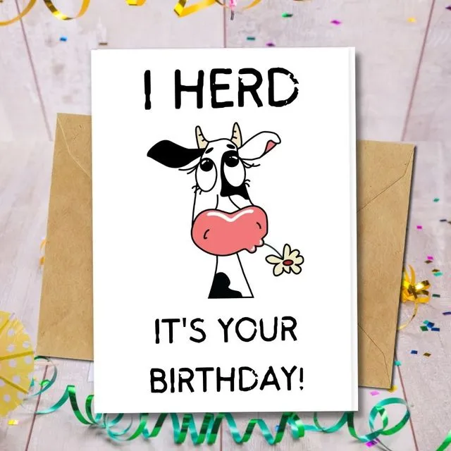 Handmade Eco Friendly | Plantable Seed or Organic Material Paper Birthday Cards Herd It's Your Birthday