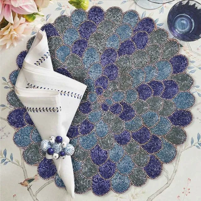 Blue Green Beaded Placemats for Dining Table Scratch Heat Resistant Charger Mats Kitchen Decor Set of 2