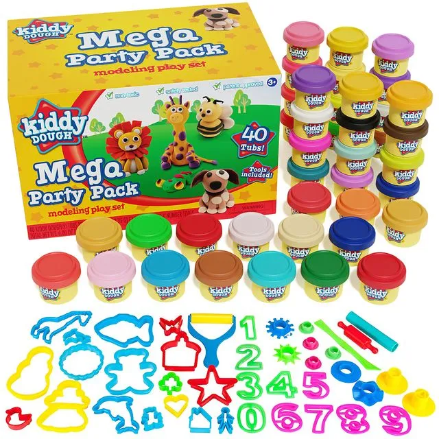 Kiddy Dough 40 Pack of Dough + Tools For Kids 3+