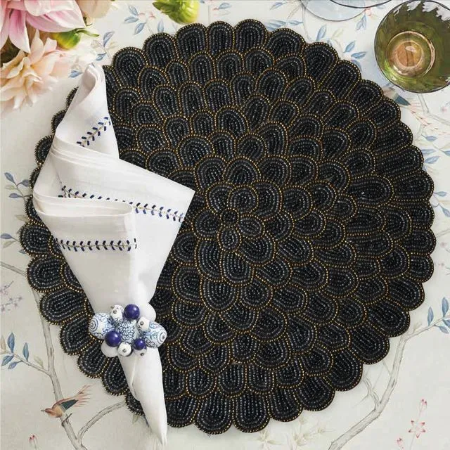 Black Beaded Placemats Scratch Heat Resistant Charger Mats Set of 2