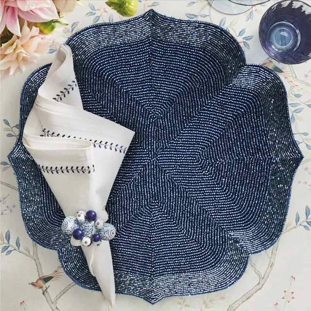 Blue Beaded Placemats Scratch Heat Resistant Charger Mats Set of 2