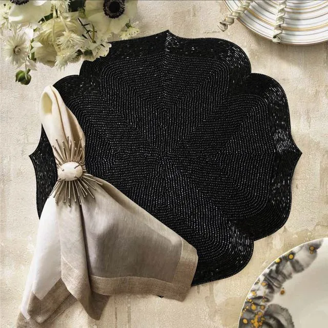 Black Beaded Placemats Scratch Heat Resistant Charger Mats Set of 2