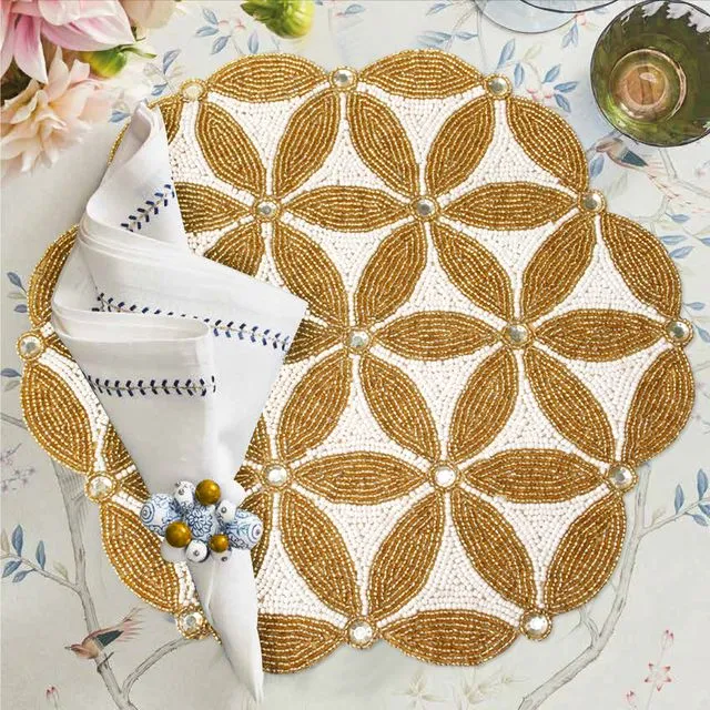 Gold Beaded Placemats Scratch Heat Resistant Charger Mats Set of 2