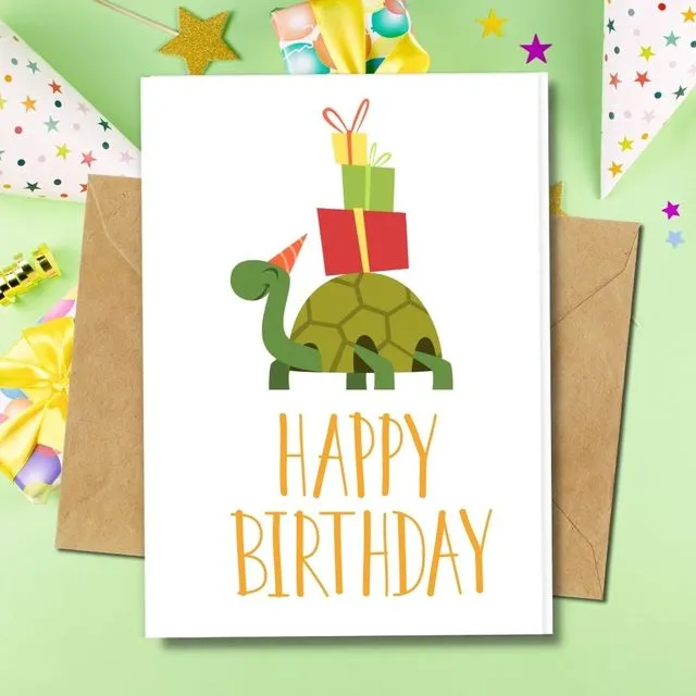 Handmade Eco Friendly | Plantable Seed or Organic Material Paper Birthday Cards Birthday Turtle