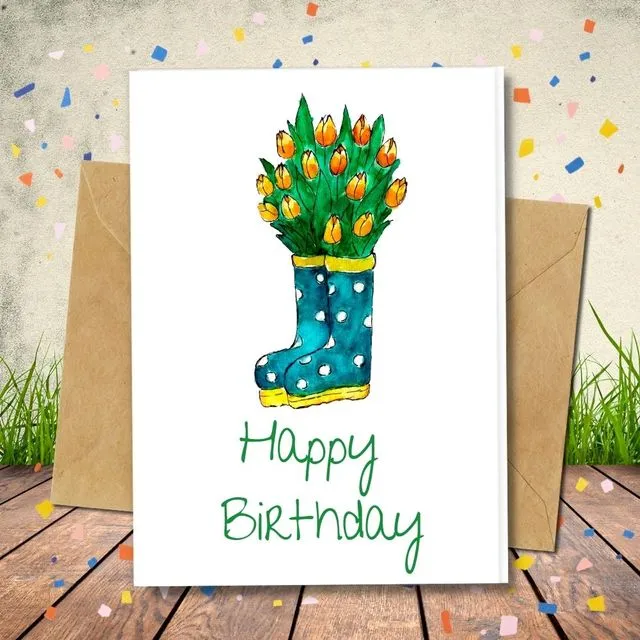 Handmade Eco Friendly | Plantable Seed or Organic Material Paper Birthday Cards Boots'n Flowers