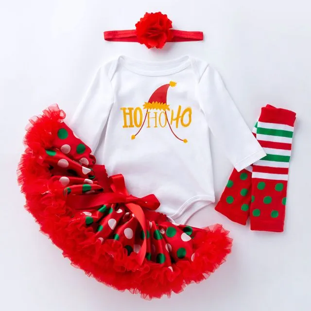 Christmas Printed Ruffled Hem Babysuit Set