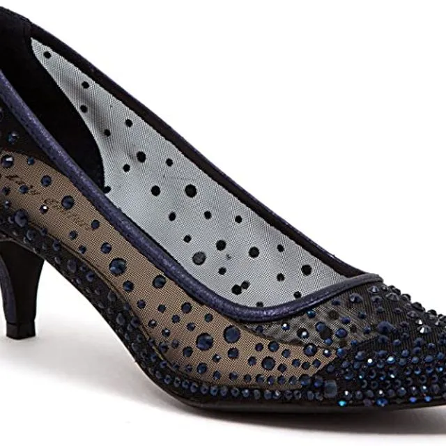 Lady Couture Rhinestone Mesh Dressy Shoes, Silk - Navy