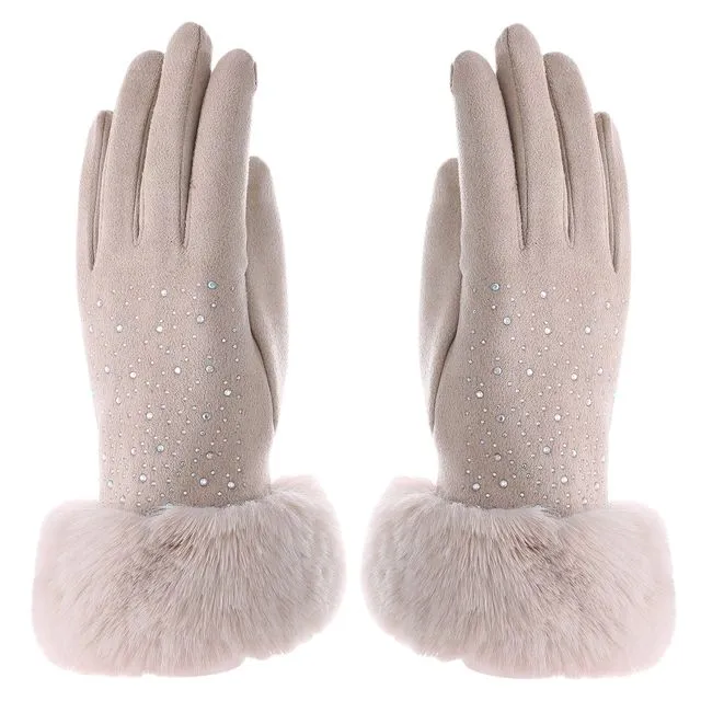 Audrey Gloves in Beige with AB Crystals