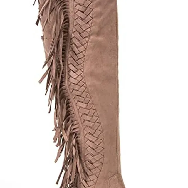 Lady Couture Mircosuede Fringe Women's Knee Length Boots Fringe PAUPE