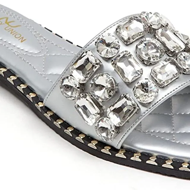 Lady Couture Flat Sandals with Giant Stones Women's Shoes Ninety Union, PZAZ - Silver