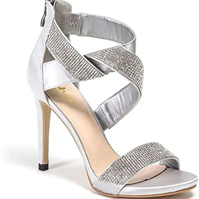 Lady Couture Women's Twisted Rhinestone Strap HIGH Heel Sandal, Britney - Silver