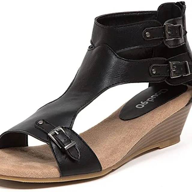 Wedge Open Toe Sandal with Adjustable buckles, SOFTY