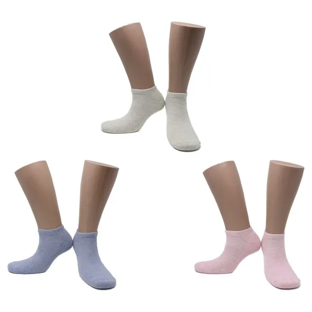 Socquettes Pastel en coton peigné (3 paires) - Fraise, Gris, Bleu - Taille 35/38