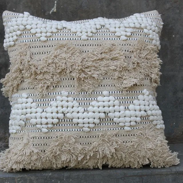 Bohemian Natural & White Handwoven Cushion Cover