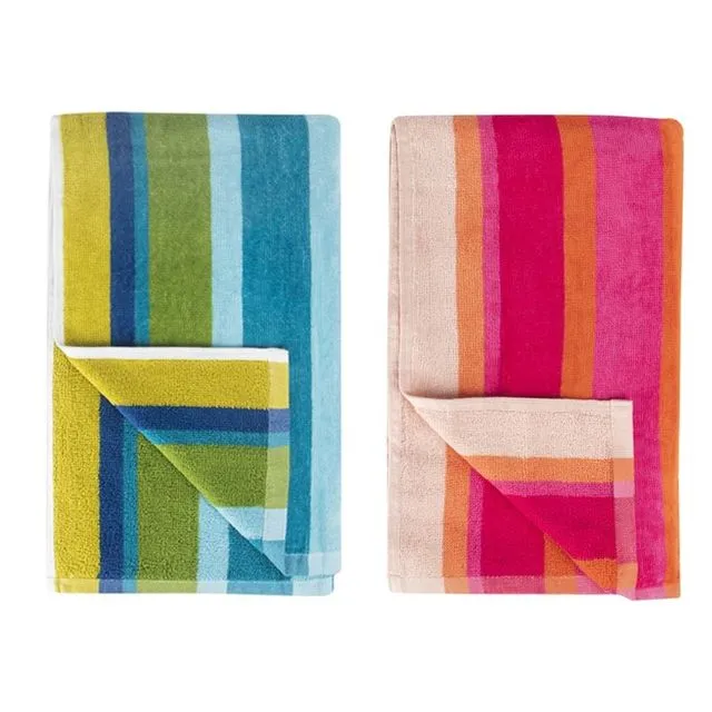 Velour Striped Beach Towel - 100% Cotton, 70 x 140cm