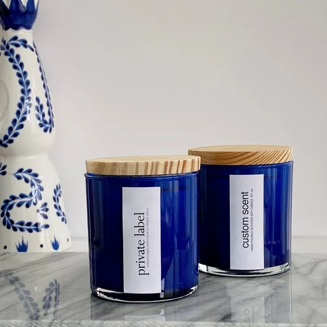 Custom Private Label Scented Soy Candles Blue Glass / Lid