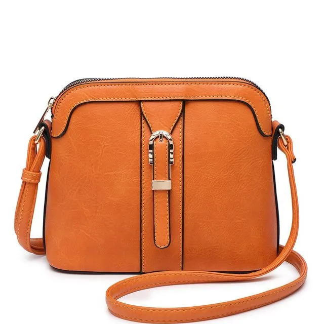 New Womens Buckle Crossbody Bag Quality Handbag Main Zipper Shoulder bag vegan PU leather -A36753 orange