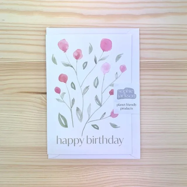 Happy Birthday flowers A6 planet friendly greetings card