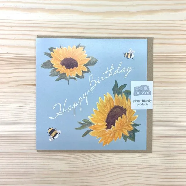 Happy Birthday Sunflowers Square planet friendly greetings card