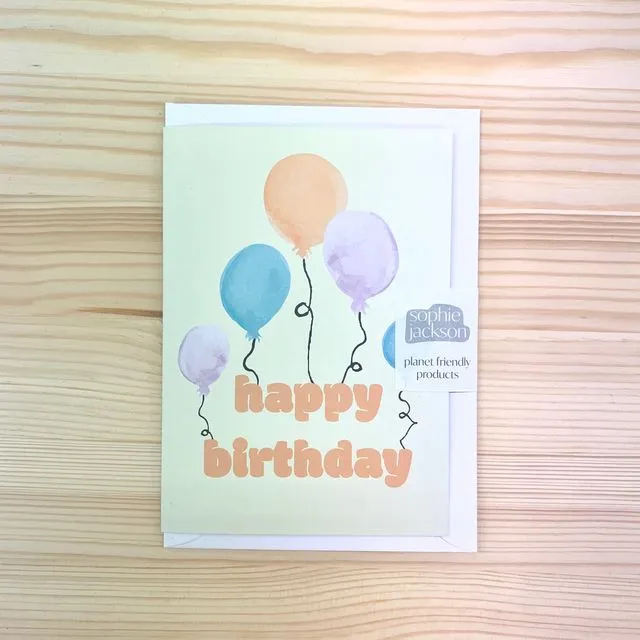 Happy Birthday Balloons A6 planet friendly greetings card