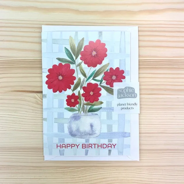 Happy Birthday Red vase A6 planet friendly greetings card