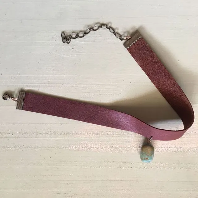 J.Forks turquoise and leather chocker