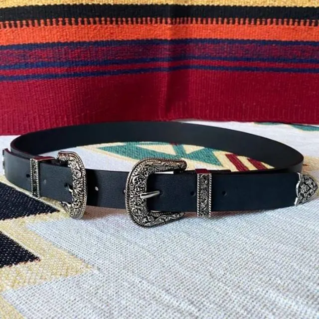 Belt with two buckles black Rodeo
