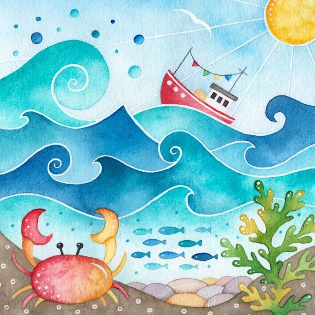 Fishing Boat & Crab - Seaside Limited Edition Signed Art Print - Watercolour Painting - East Neuk of Fife, Scotland