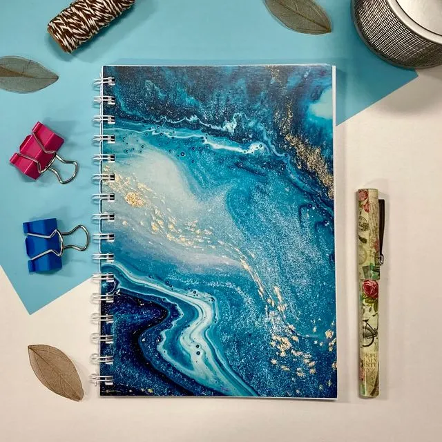 Blue and Gold Marble A5 Notepad