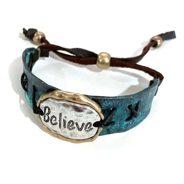 Believe Plate Patina Cuff Bracelet