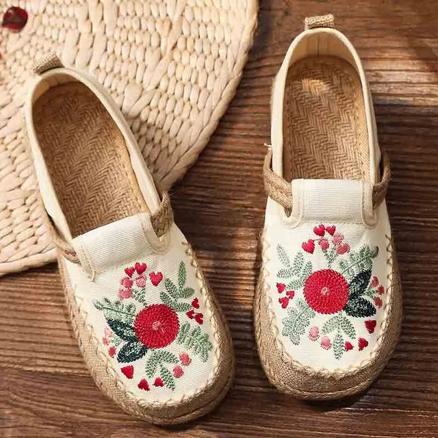 New National Style Women's Cloth Shoes Retro Embroidery Cotton Hemp Hanfu Shoes Women's Low Top Flat Heel