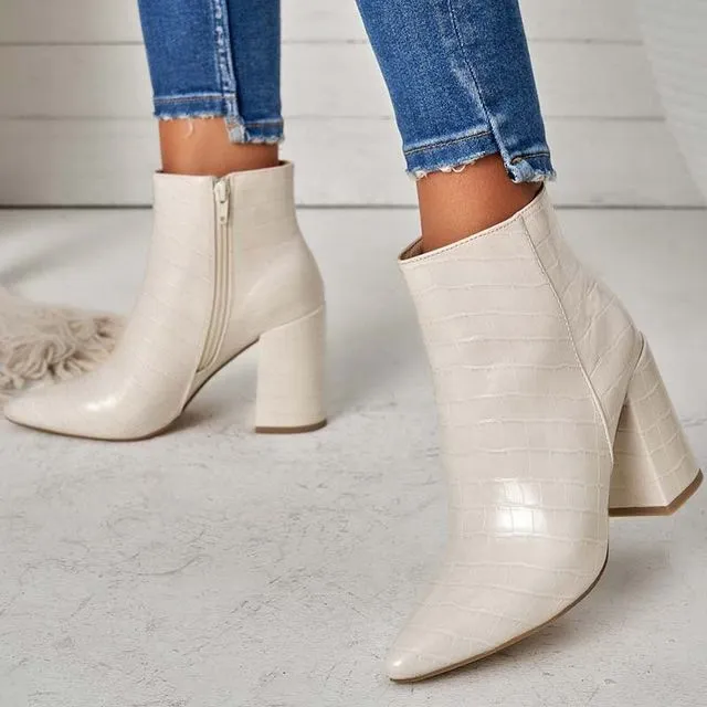 Crocodile Pattern Pointed Toe Chunky Heel Ankle Boots Fashion Women's Shoes