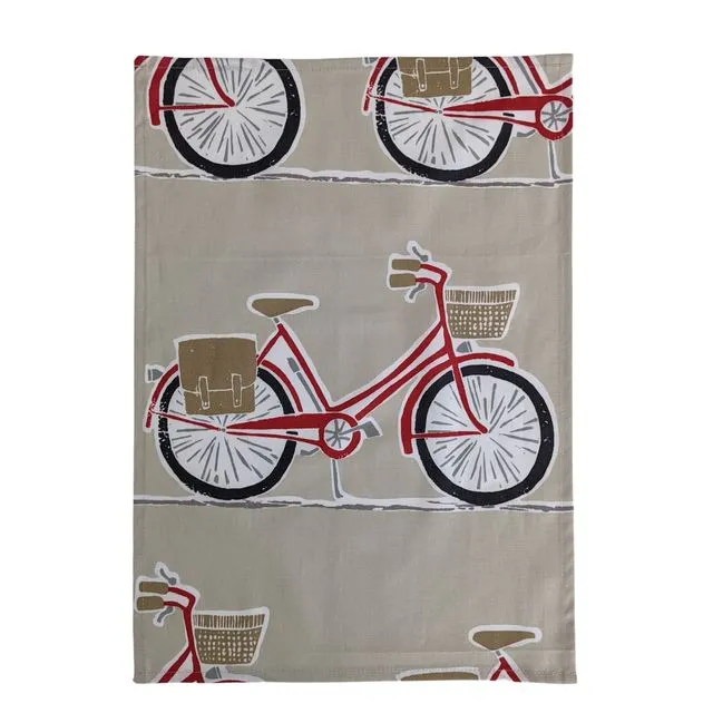 Scion Cykel Bike Tea Towel Red/Beige - Handmade in UK